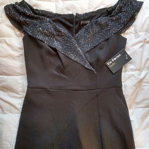 EnFocus studio black off the shoulder silver glittered collar dress